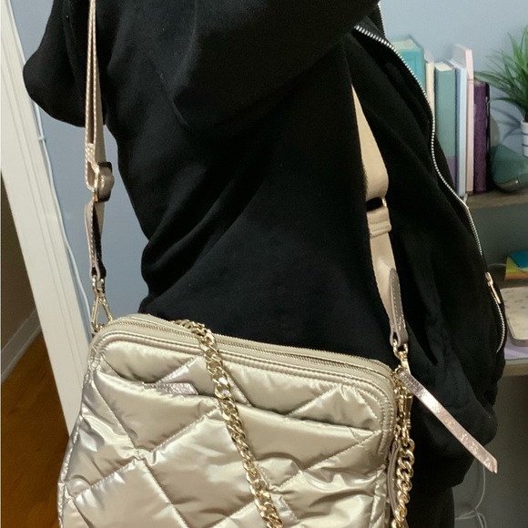 MZ Wallace Gray Quilted Crossbody Bag with Geometric Pattern - Picture 4 of 5